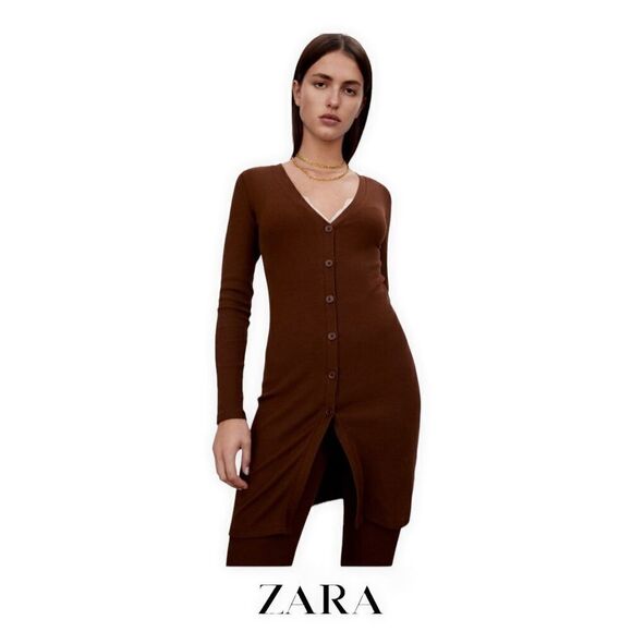 ZARA | Brown | LONG BUTTONED JACKET - Picture 5 of 10